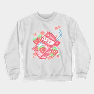 Pink Kawaii Pixel Art Strawberry Milk Design Crewneck Sweatshirt